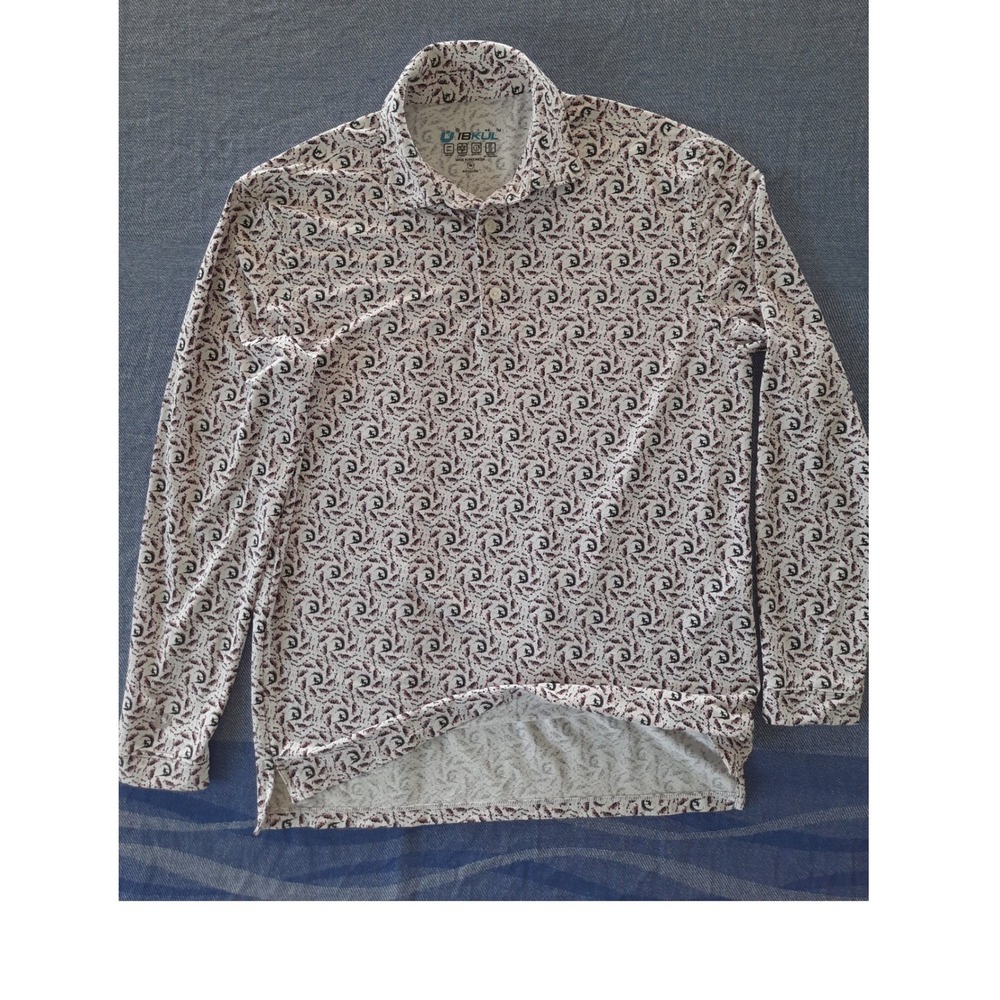 IBKUL Mens IceFil Long Sleeve Golf Polo Shirt Graphic Print UPF 50+ Muticolor
